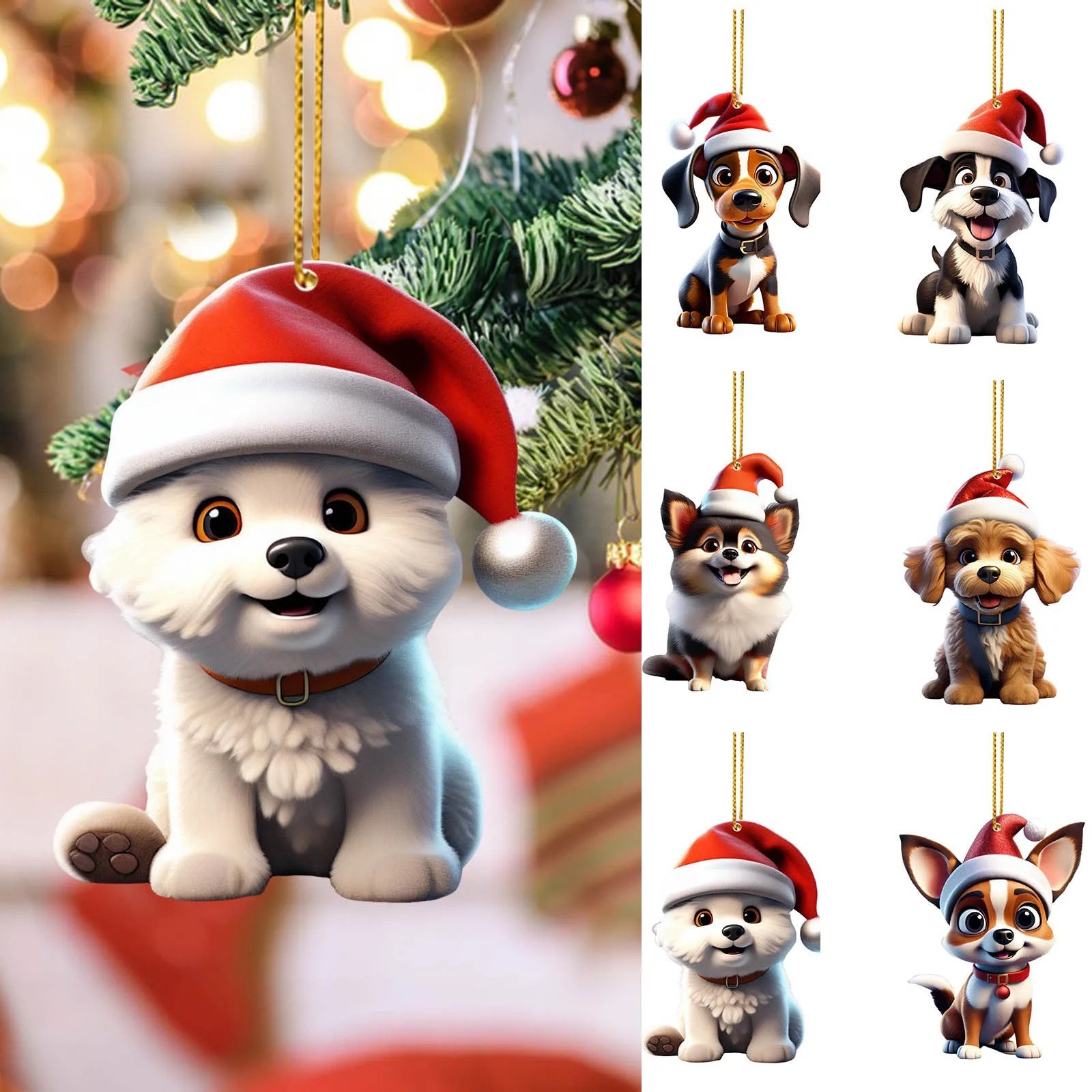 2024 nuevos productos transfronterizos de acrílico perros de dibujos animados colgantes de automóviles decoración del árbol de Navidad colgantes decoraciones para el hogar image 1