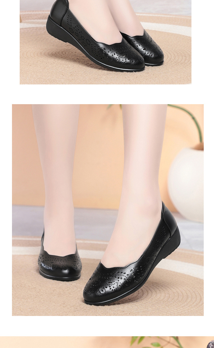 Giày nữ đế xuồng platform da thật mũi tròn, quai hậu, gót 5 cm, kiểu xỏ lỗ thoáng khí — Be (lỗ) chi tiết 9