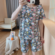 睡衣女宽松夏天2023年新款短袖短裤女士可爱休闲大码家居服套装