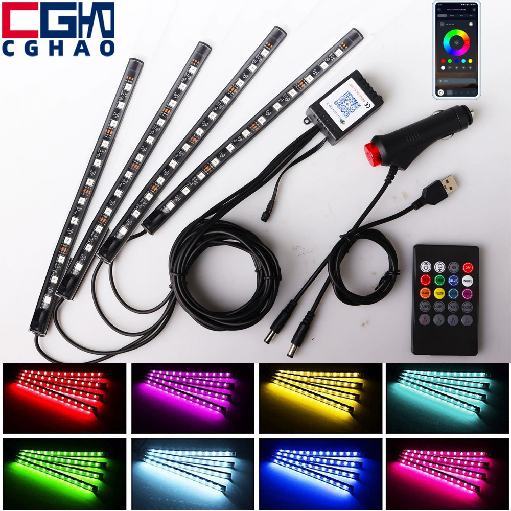 CGHAO Трансграничные автомобильные подошвенные светильники с звуковой контроль светодиодные красочные вспышки внутри автомобиля USB пульт дистанционного управления дыхательной атмосферы лампы
