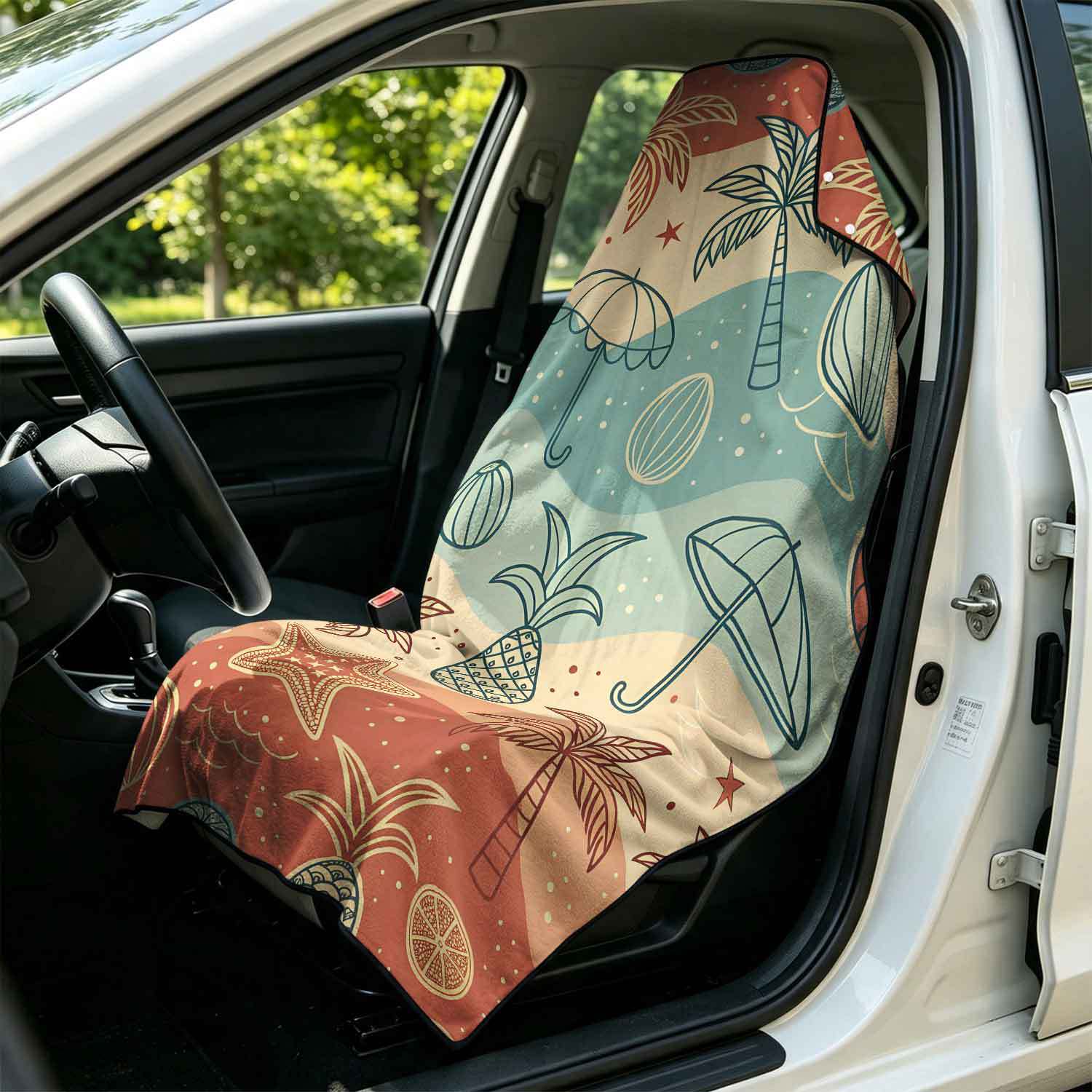 Printed bath towel and car seat cover 2-in-1, ultra-fine fiber outdoor beach and car dual-use universal seat cushion