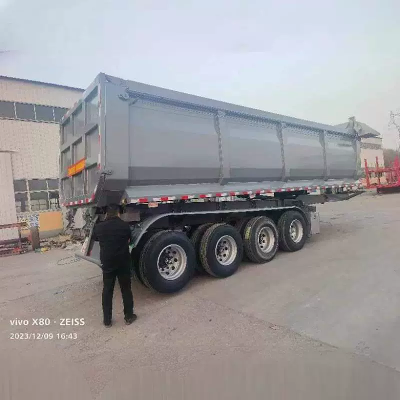 出售U型后翻自卸车一体四桥后翻半挂车箱式砂石料运输车跨境专供