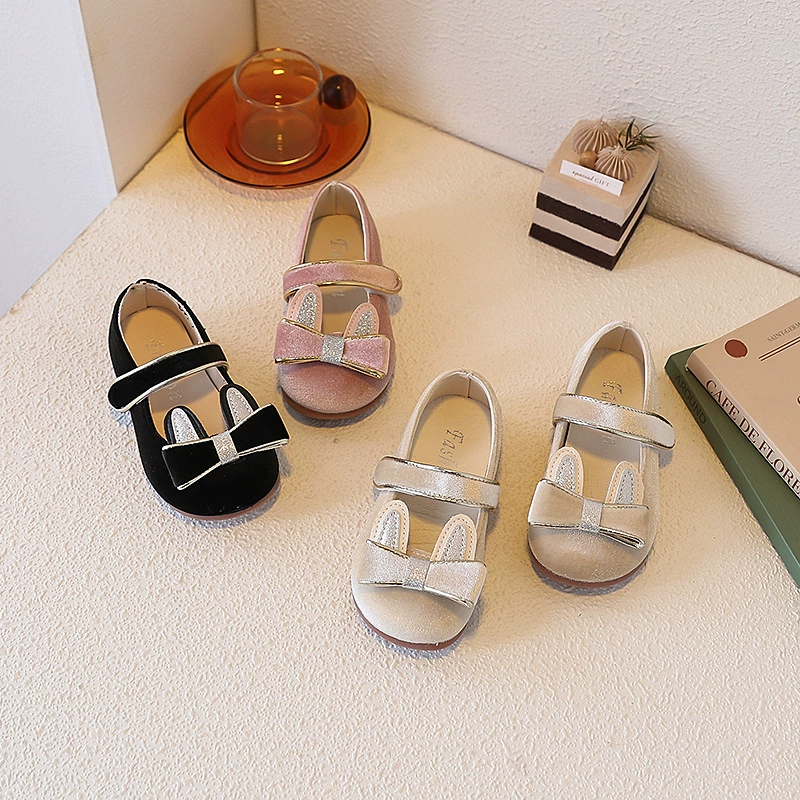 Детские туфли-лодочки из бархата с бантом, дизайн нишевый, весна-осень 2025, новые кожаные туфли для девочек