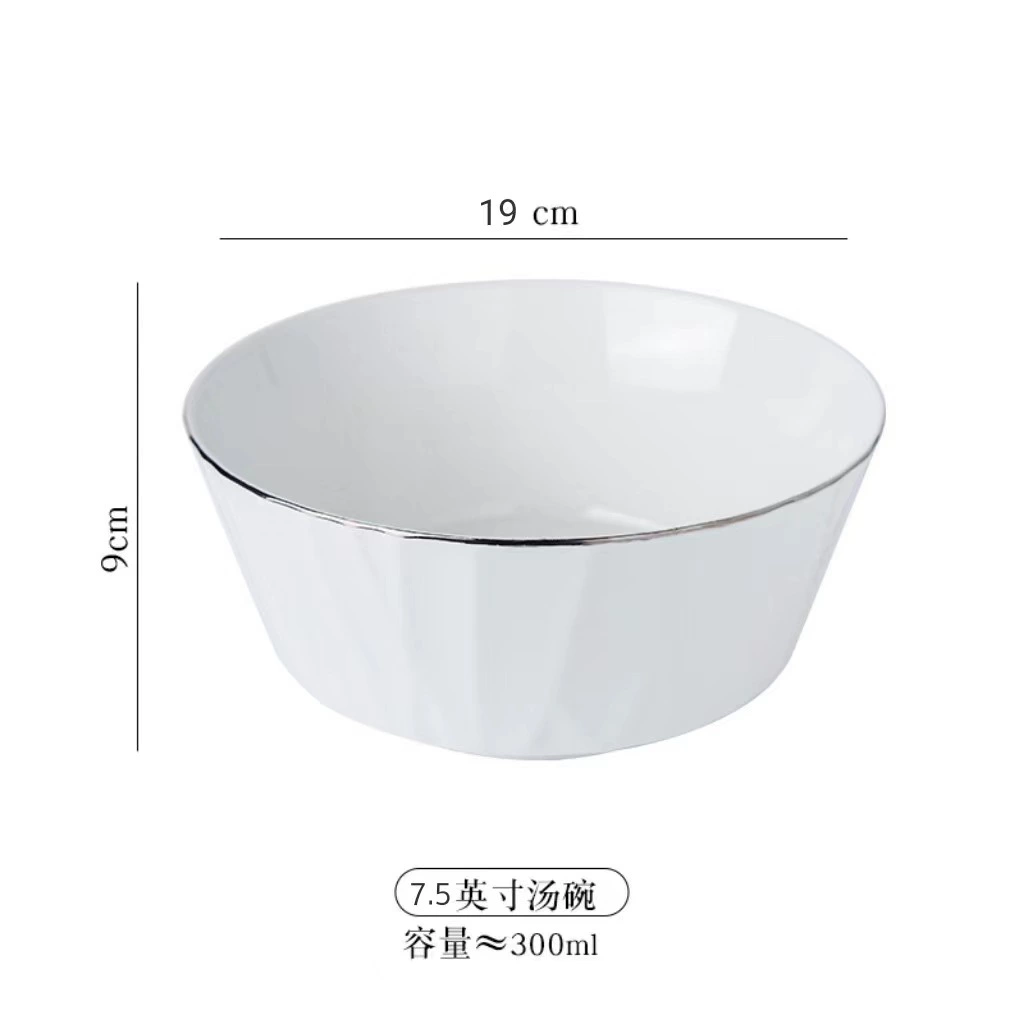 Platinum ceramic tableware set, light‑luxury design, platinum rim, multiple piece options