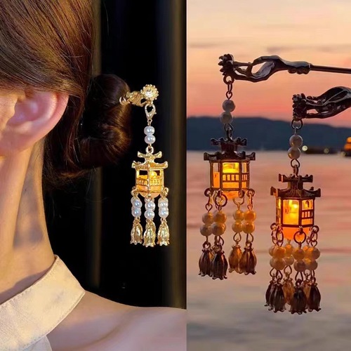 New Chinese style ancient style luminous lanterns hairpins for girls New Year's Eve hairpins for children night market stalls luminous hairpins headdress