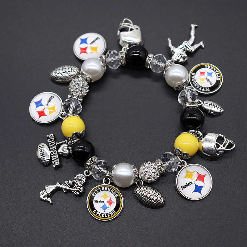 Amazon's New Cross-Border Best-Selling Nfl 32 Football Team Elastic Beaded Bracelet for Men and Women, Steelers Saints