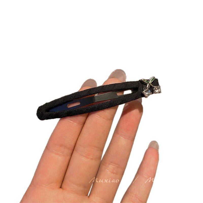 Frangia semplice in tessuto nero confezionata a mano, accessorio per capelli dolce in stile coreano, clip laterale all'ingrosso_voghion.com