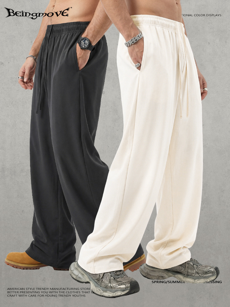 Calle secada| Verano hombre americano deportivo casual pantalones rectos marca de moda sueltos pantalones de piernas largas delgadas hombre