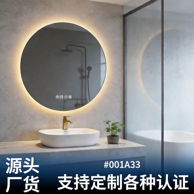 Bathroom Mirror Defogging Touch Sensor Led Luminous Light Mirror Round with Light Wall-Mounted Makeup Mirror Defogging Mirror