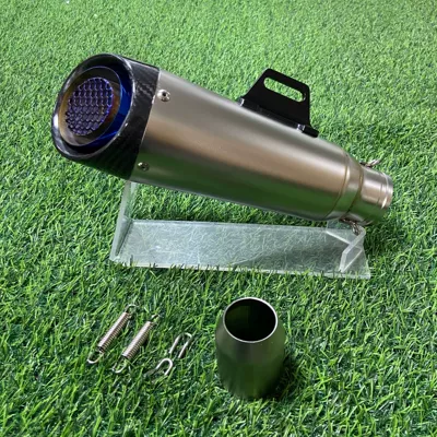 SC Two-Layer Three-Layer Tail: Motorcycle exhaust pipe - three-layer-titanium-color-carbon-headband-blue-mesh-51mm