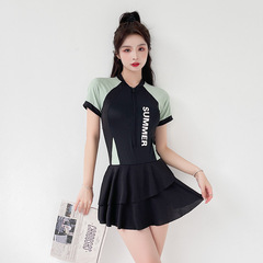 2024 Women's New Swimwear One-Piece Dress Style Conservative Wind Sports Cover Belly Slim Hot Spring Swimwear Summer