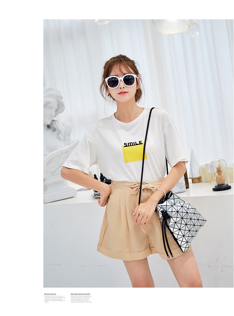 2024 nuova borsa a tracolla giapponese da donna a secchiello con coulisse a spalla in PU brillante con geometria a griglia di diamanti_voghion.com