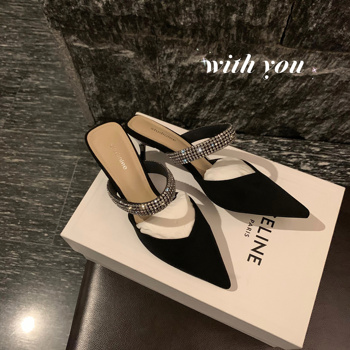 2024 Summer New Black Baotou Stiletto Pointed Toe High Heels Women's Sandals Fashionable and Versatile Outerwear Slippers_vogarts.com