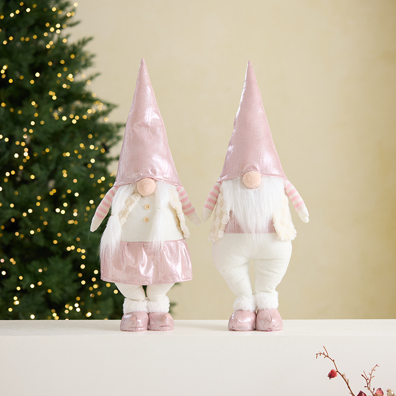 Ins rosa con luz Santa Claus muñeca retráctil muñeca sin rostro anciano duende decoración de la escena de la ventana accesorios