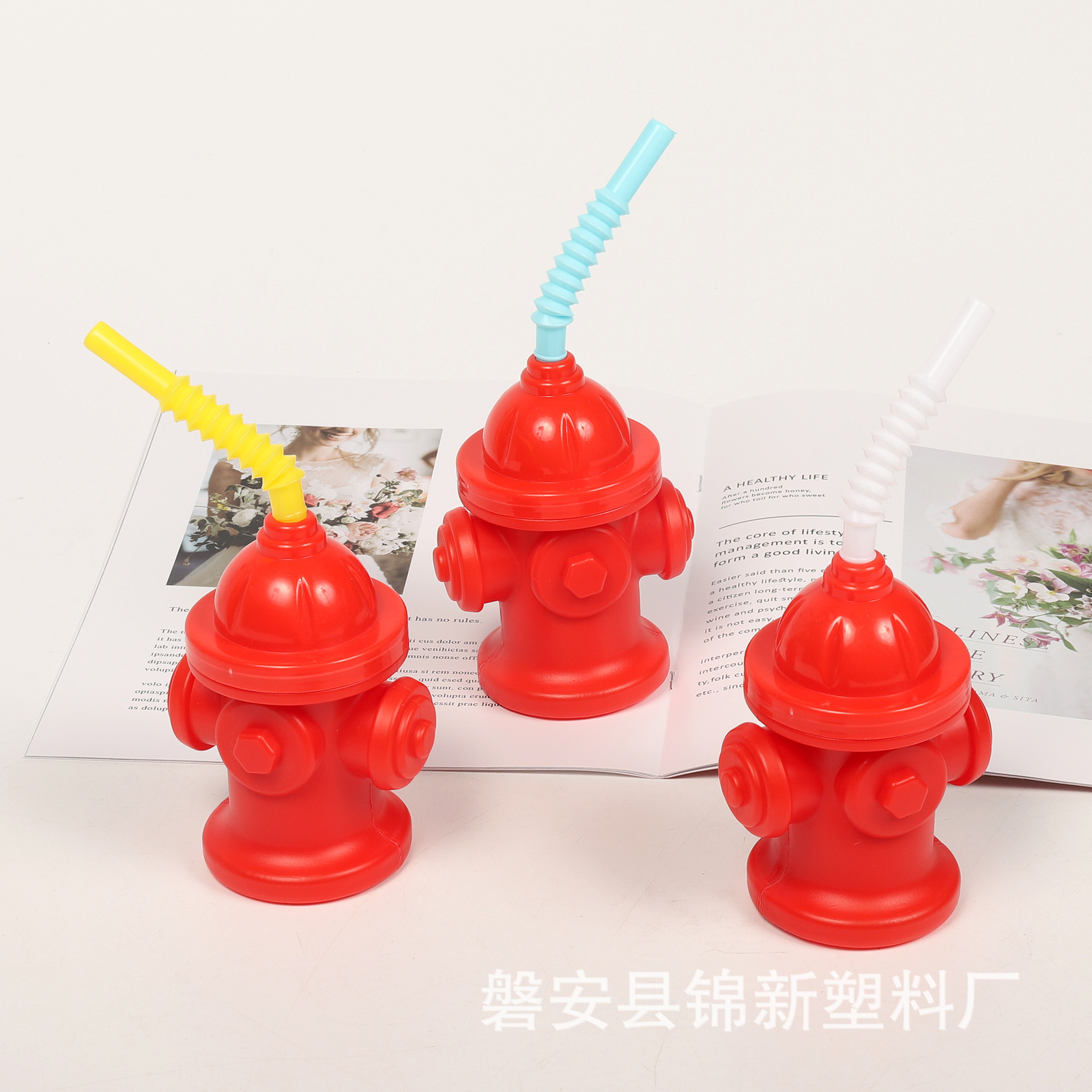 (2개) 새로운 인터넷 레드 창조적 인 플라스틱 소화전 컵 과일 주스 우유 차 음료 컵 외국인 크리 에이 티브 컵