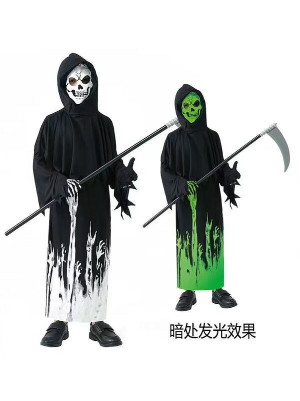新款儿童万圣节cos服死神服装跨境cosplay发光眼镜衣服舞台表演服|undefined