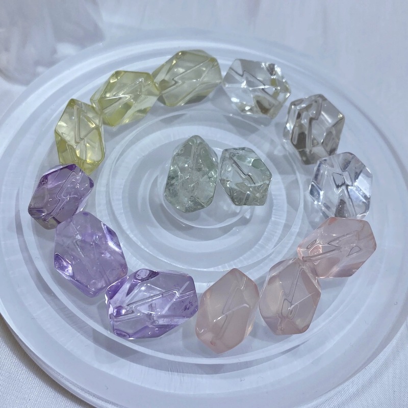 天然水晶随形散珠粉水晶唐八棱DIY配件黄水晶糖块紫水晶八角批发|undefined
