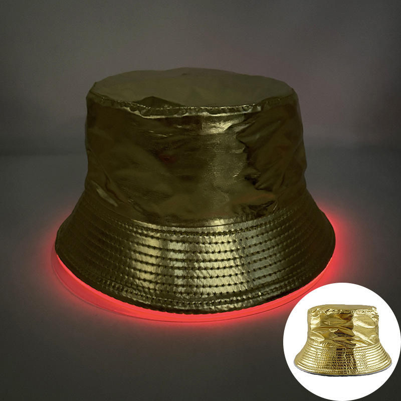 Transfronterizos europeos y estadounidenses adultos LED iluminado sombrero de pescador logotipo bordado sombrero de bañera sombrero hombre y mujer sombrero solar superior plana de color sólido