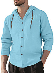Transfronterizos de hombres Amazon encapuchado Camiseta de algodón camiseta de color sólido suelta de manga larga Cardigan casual chaqueta de playa