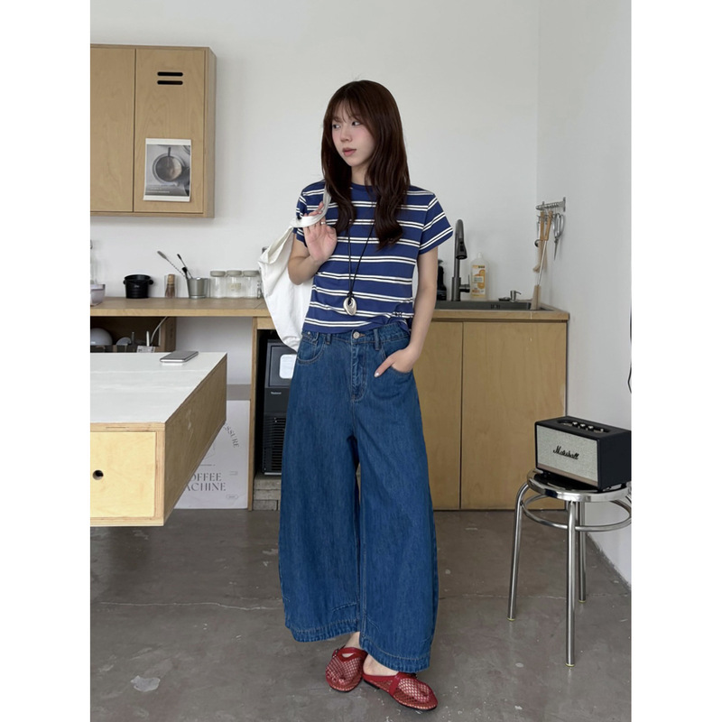 Icciicc Stylish Hip-Covering Slimming Loose Cropped Denim Balloon Pants for Women Spring 1699