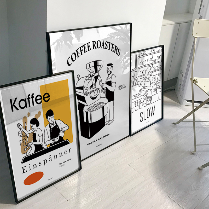 Black and white poster decorative painting ins style restaurant hanging painting Internet Celebrity Cafe baking bakery mural hallway painting