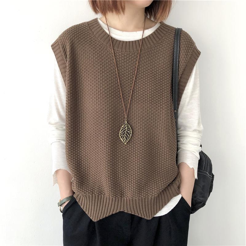Retro Knitted Vest for Women 2026 Spring & Fall New Style Pure Color Loose Round Neck Asymmetrical Pullover Vest Outer Wear Retro Knitted Vest for Women 2026 Spring & Fall New Style Pure Color Loose Round Neck Asymmetrical Pullover Vest Outer Wear
