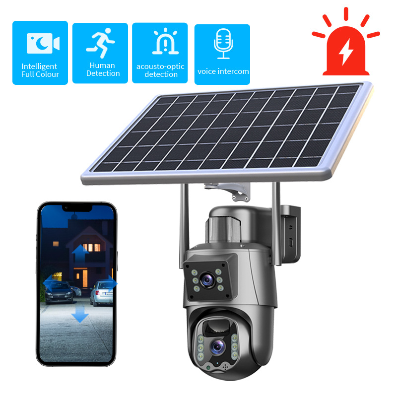 Cámara de Alta Definición Inalámbrica Transfronteriza, Sin Red, con Wifi, Control Remoto desde el Teléfono Móvil, Doble Lente, Resistente al Agua, Monitoreo Solar para Exteriores