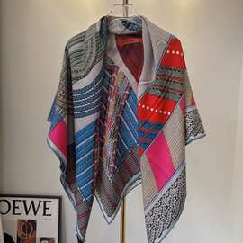 2025新款盛装舞步H家真丝羊绒140大方巾双面同色丝绒围巾披肩秋女