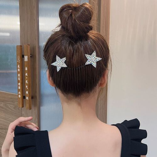 Rhinestone Star Broken Hair Comb Women's Broken Hair Organizer Invisible Back of Head Hair Disk Device Children's Dance Hairpin Insert Comb