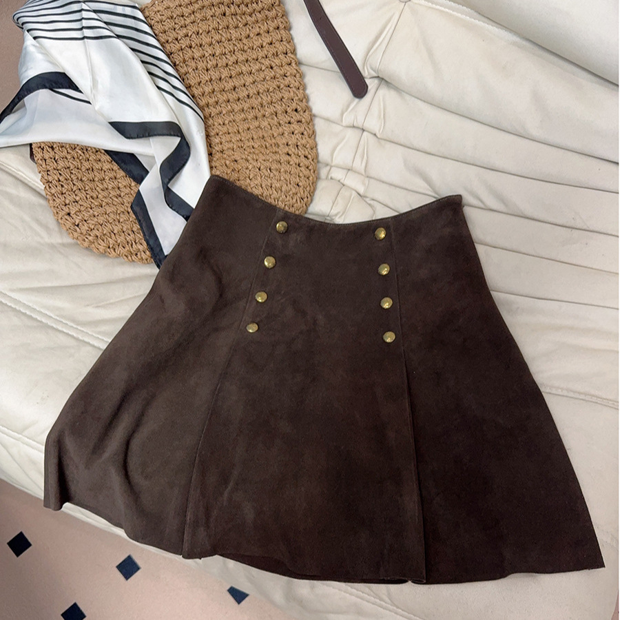 Suede autumn velvet retro pleated skirt