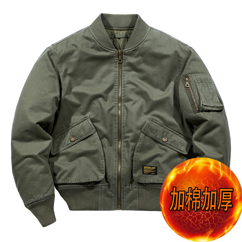 Cross-Border Popular American Retro Ma-1 Flight Jacket Ami Khaki Thickened Cotton Coat Men's Autumn and Winter Baseball Jacket