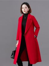 红色呢子双面呢外套2023秋冬新款双面羊绒大衣女长款西装领外套