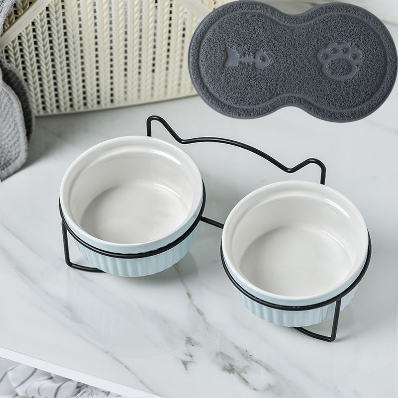 Cerámica doble cuenco cuello para perro y gato cuenco para mascotas cuenco para perros cuenco para perros cuenco para gatos cuenco alimentador para mascotas