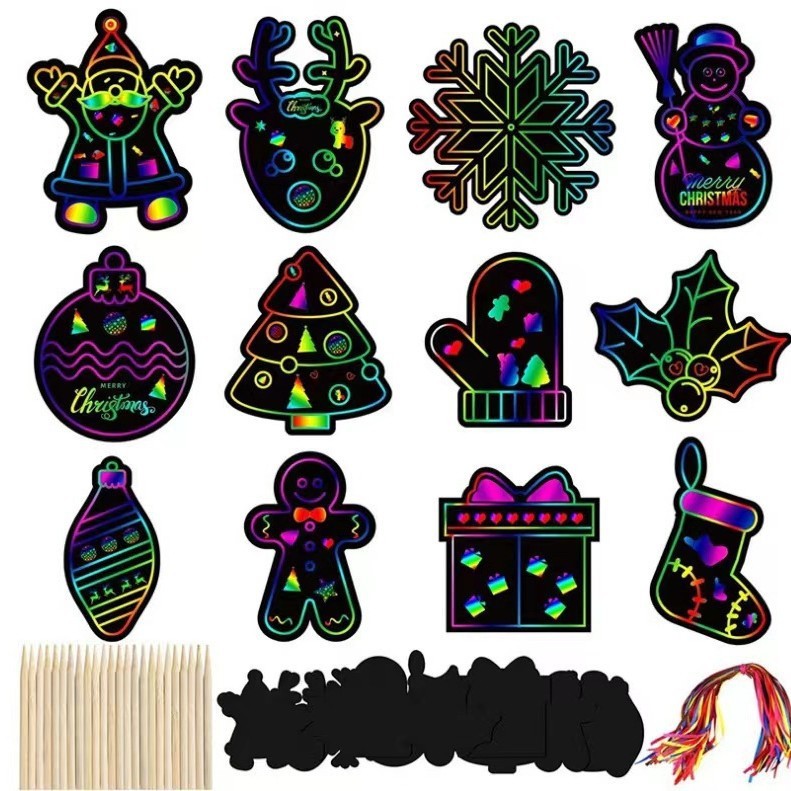 クロスボーダークリスマスアートスクラッチオフ絵画クリエイティブ DIY ブックマーク漫画子供のスクラッチオフ竹スクラッチオフ絵画卸売|undefined