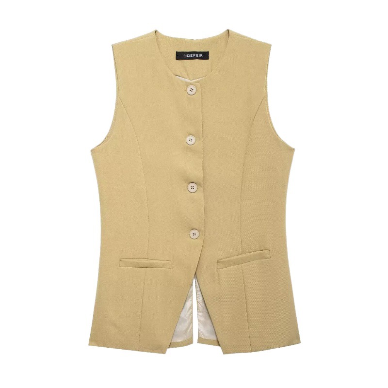 Comercio exterior transfronterizo2024 Europa y los Estados Unidos nuevo cuello en V sin mangas hebilla de una sola fila bifurcación delgada chaleco chaleco pantalones cortos set mujeres