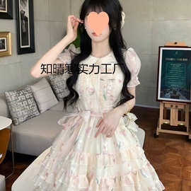 小个子清纯甜美连衣裙女夏日绝美碎花裙子公主风娃娃领蓬蓬蛋糕裙