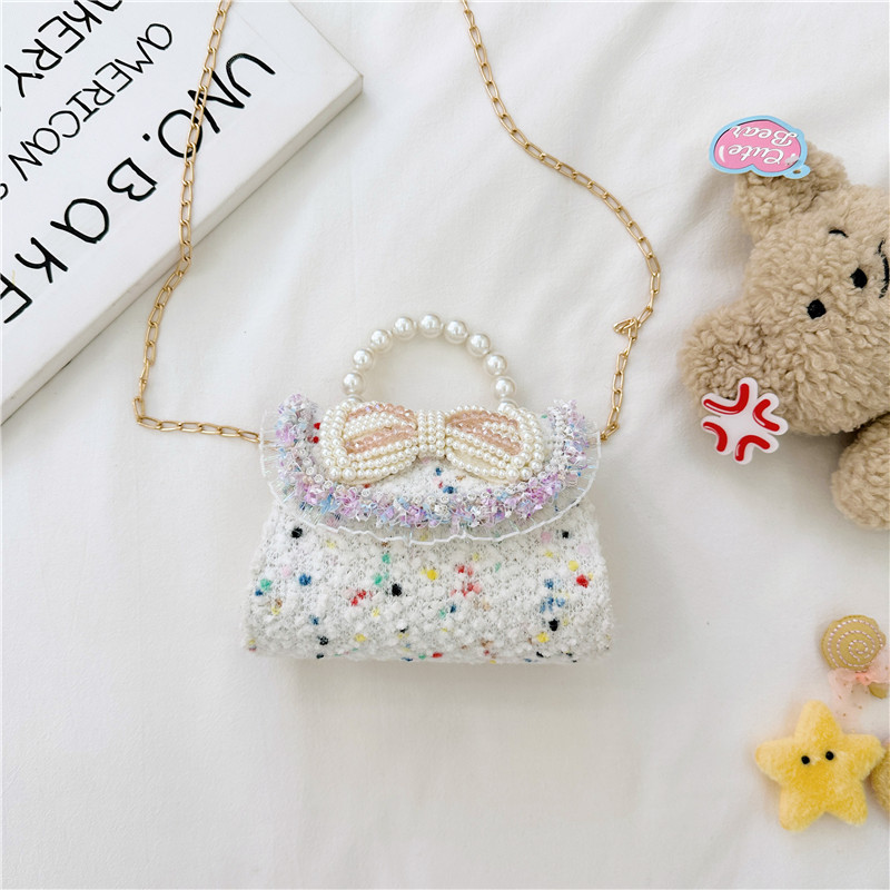 Colorido lentejuelas de los niños bolsa arco accesorios princesa estilo occidental perla bolso coreano mini cadena mensajero bolsa