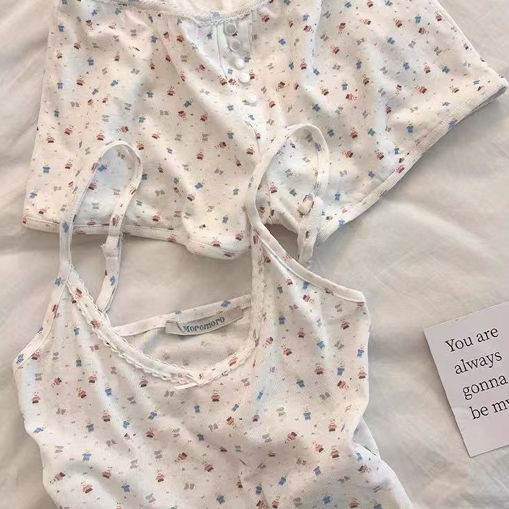 【带胸垫】ins风卡通睡衣女夏季新款可爱学生宿舍短袖居家服套装|undefined