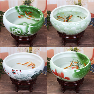 Jingdezhen Ceramic Fish Tank Bowl Lilies Water Lilies Basin Lotus Tank Large Turtle Fish Pot Household Water Ornaments Creative