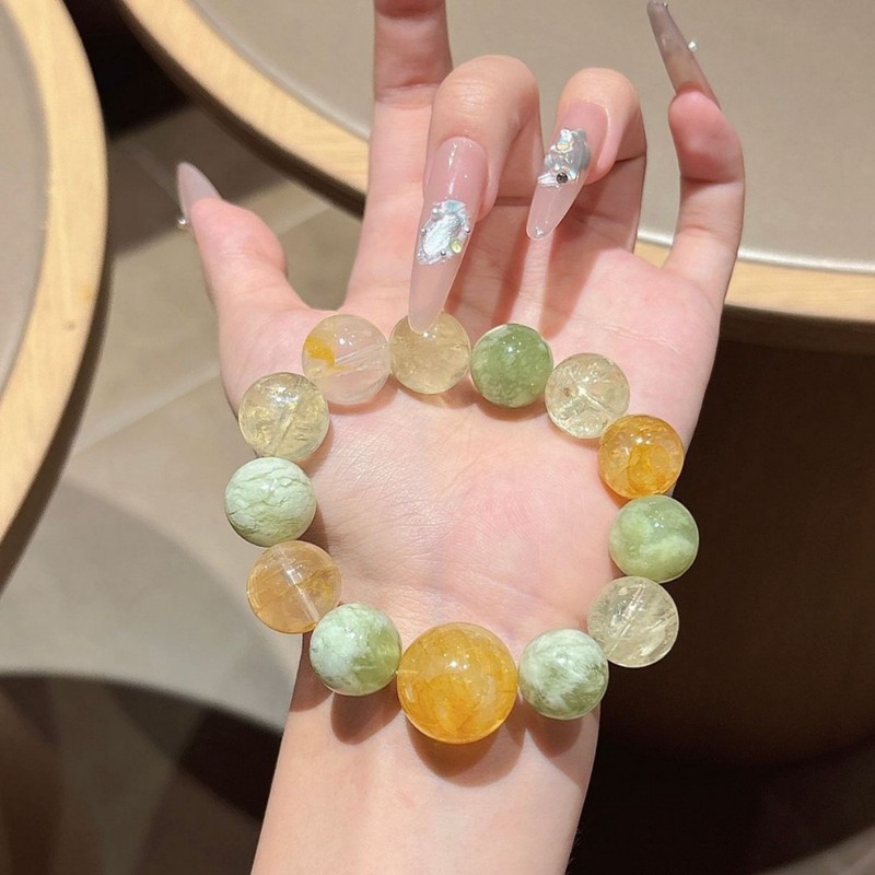 迢茉 天然水晶岫玉柠檬晶青提奶盖手串手链送闺蜜礼物批发配证书|undefined
