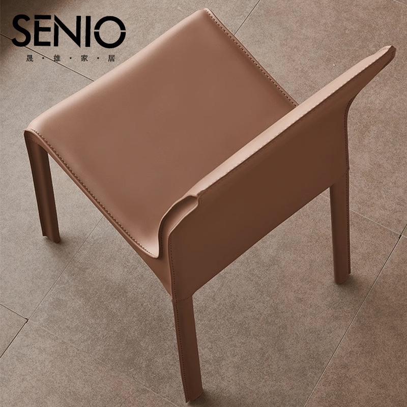 Silla de montar minimalista de estilo italiano, silla de comedor de cuero, respaldo para el hogar, silla de cuero de restaurante, diseño de hotel nórdico de alta gama, silla simple