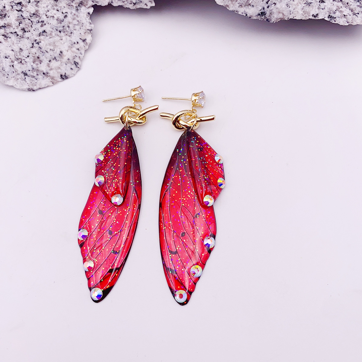 Simple Style Wings Copper Inlay Artificial Crystal Drop Earrings 1 Pair