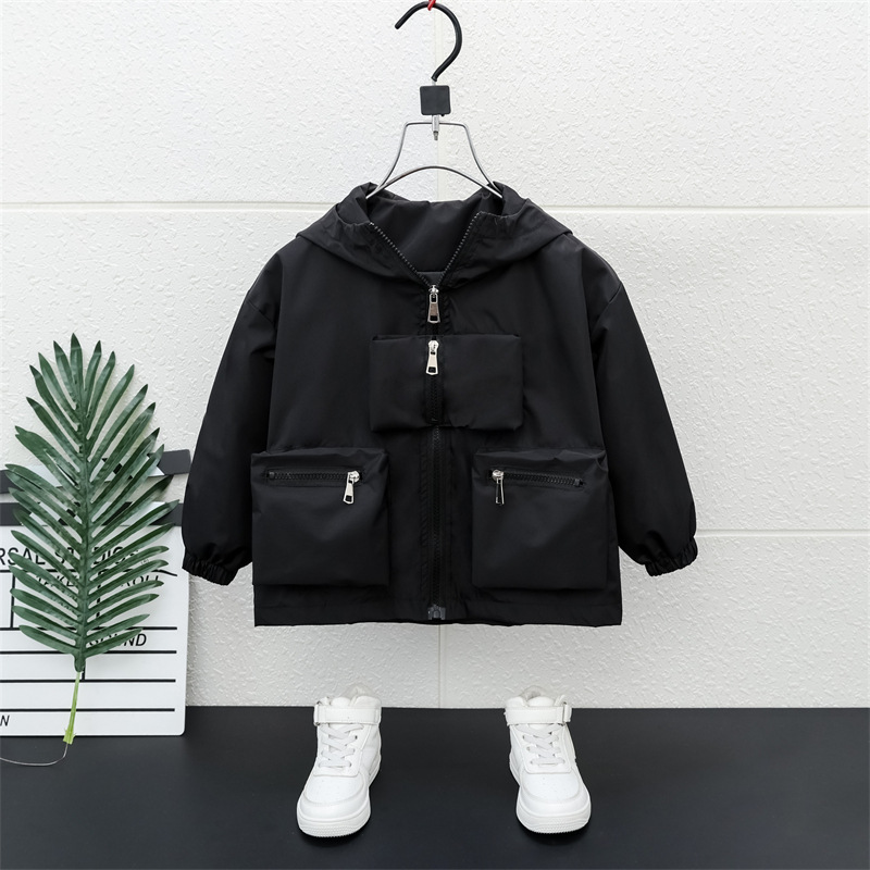 5879 Chaqueta de otoño para niños 2024 nueva gabardina con capucha para niños de moda bebé primavera y otoño salvaje estilo occidental