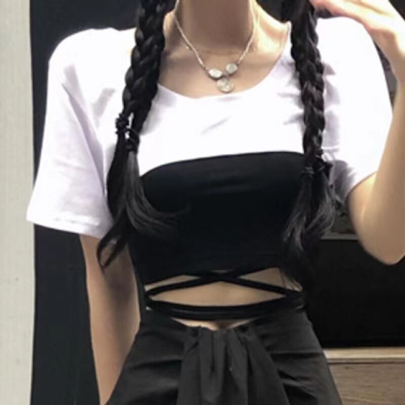 Black Short Cotton T-shirt Women's 2024 New Korean Style Loose Simple Niche Blouse Hot Girls Short-sleeved Jacket