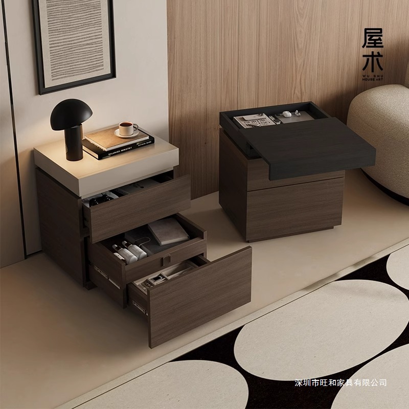 Italian Simple Bedside Table Bedroom Multi-Functional Hidden Compartment Storage Cabinet Home Bedside Cabinet Storage Locker Hidden