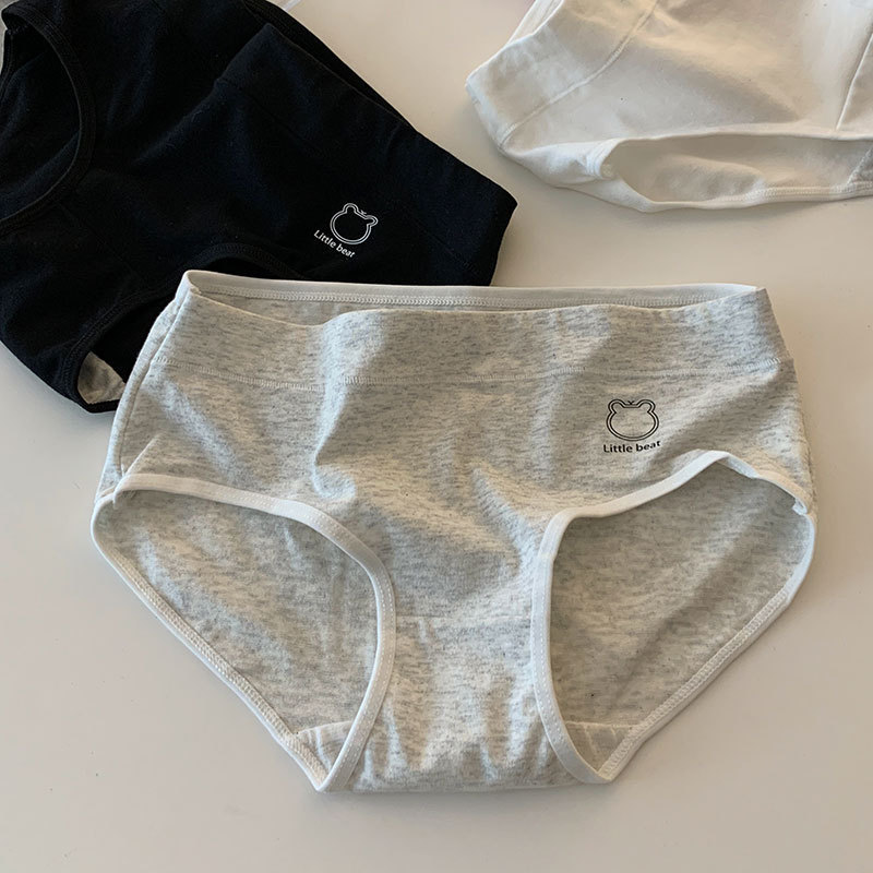 Cute Simple Pure Cotton Solid Color Women's Underwear Bear Comfortable Traceless Girl's Low Waist Underwear for Women