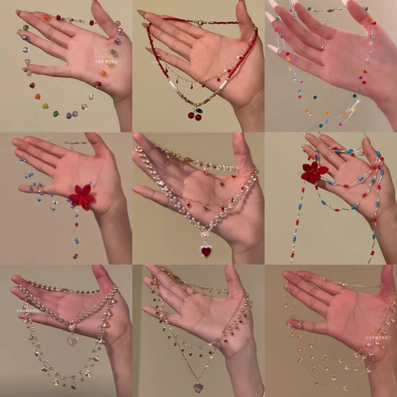 "Shining Heart" Red Heart Pearl Stacked Necklace, Accessible Luxury Niche Necklace, Retro Clavicle Chain for Women