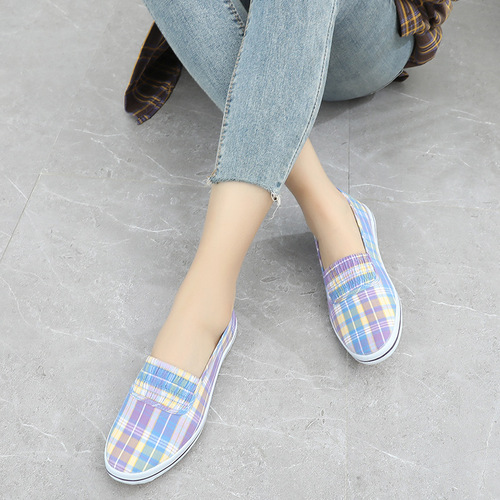 Lu Thai mother's shoes are soft and lightweight tendon bottom plaid shoes for middle-aged and elderly people in summer, one-legged work and casual women's shoes.