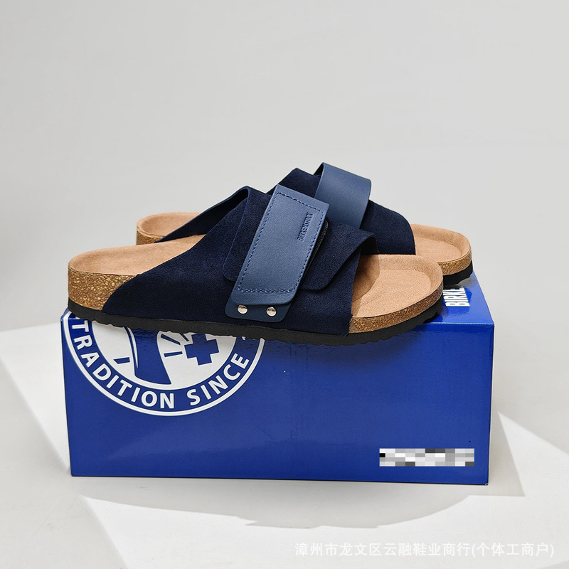 Putian Pure Original Birkenstock Shoes with Cow Suede and Velcro, Non-Slip Beach Half-Slipper, Comfortable Cork Sole, Commuting Slide Sandals