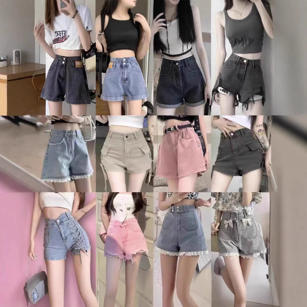 Джинсовые шорты с высокой талией женский 2025 новый летний корейский широконогий простой дикий джинсовые шорты Разное оптовая продажа